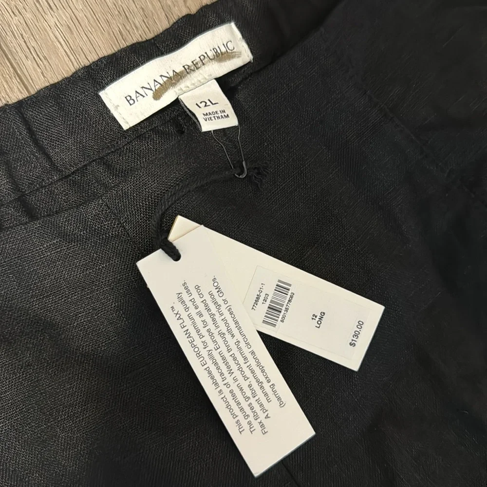 NWT! Banana Republic Mid-Rise Kick-Flare Lace-Trim Linen Ankle Pant - 12 LONG 🤎